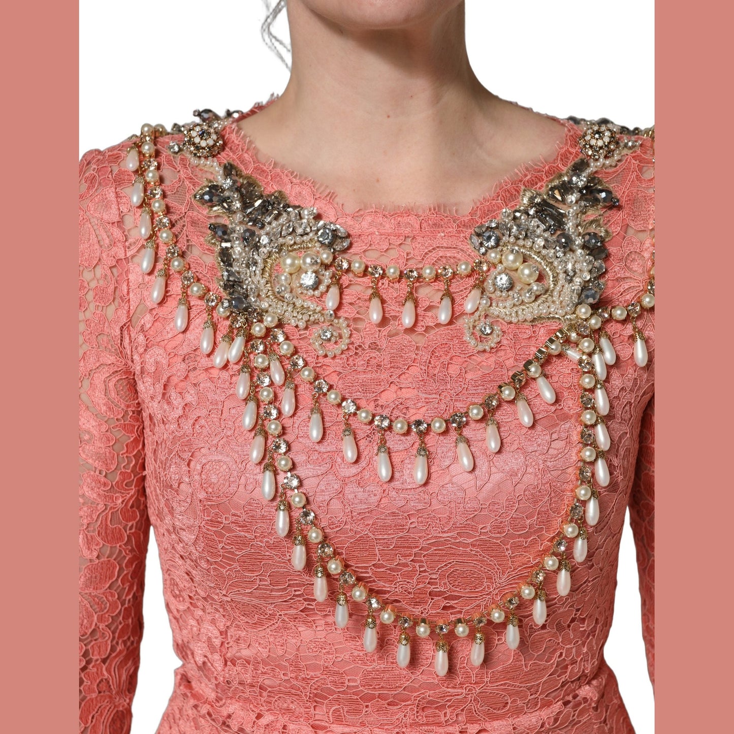 Dolce & Gabbana Pink Embellished Mermaid Lace Gown Dress