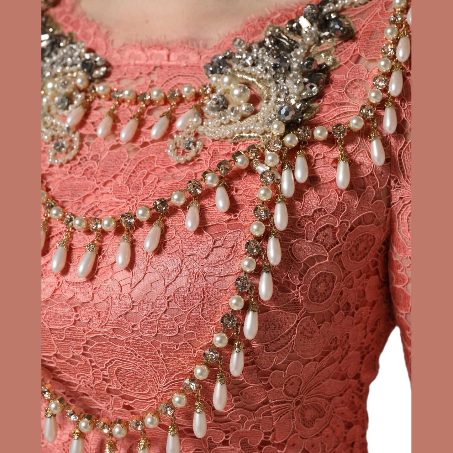 Dolce & Gabbana Pink Embellished Mermaid Lace Gown Dress