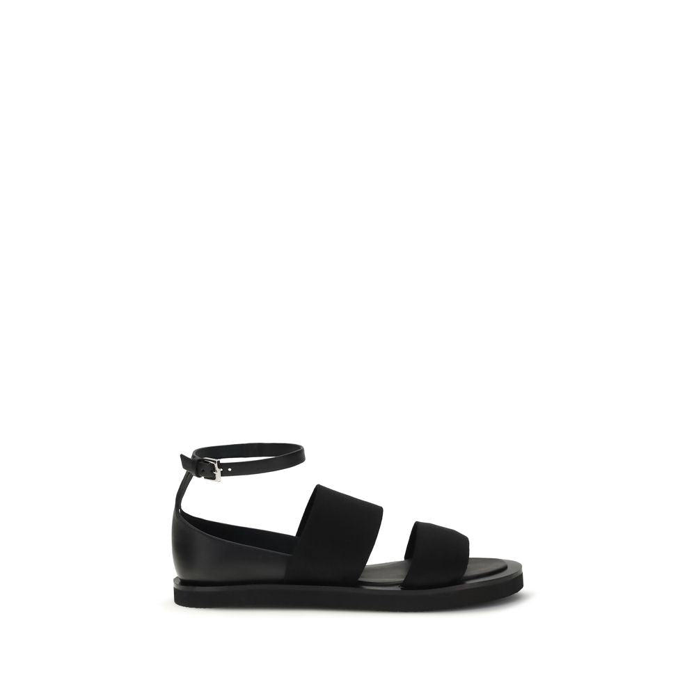 Max Mara Black Calf Leather Bos Taurus Flat Sandals Max Mara