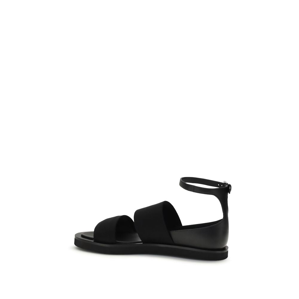 Max Mara Black Calf Leather Bos Taurus Flat Sandals Max Mara