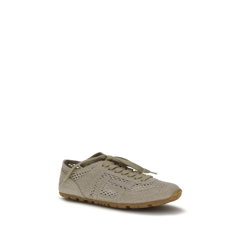 Balmain beige cotton athletic sneakers with sporty design and white soles, ideal for casual and active wear.