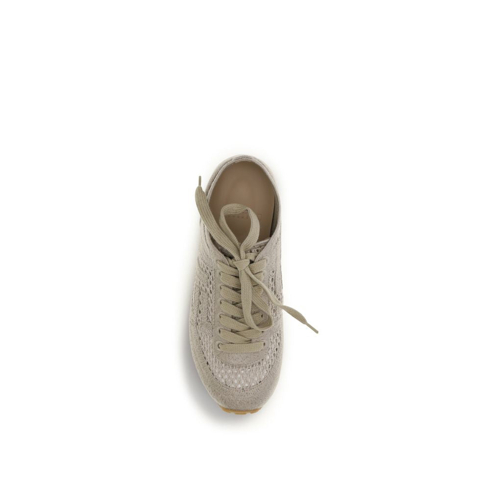 Balmain beige cotton athletic sneakers with white soles and sporty design, suitable for casual and active wear.