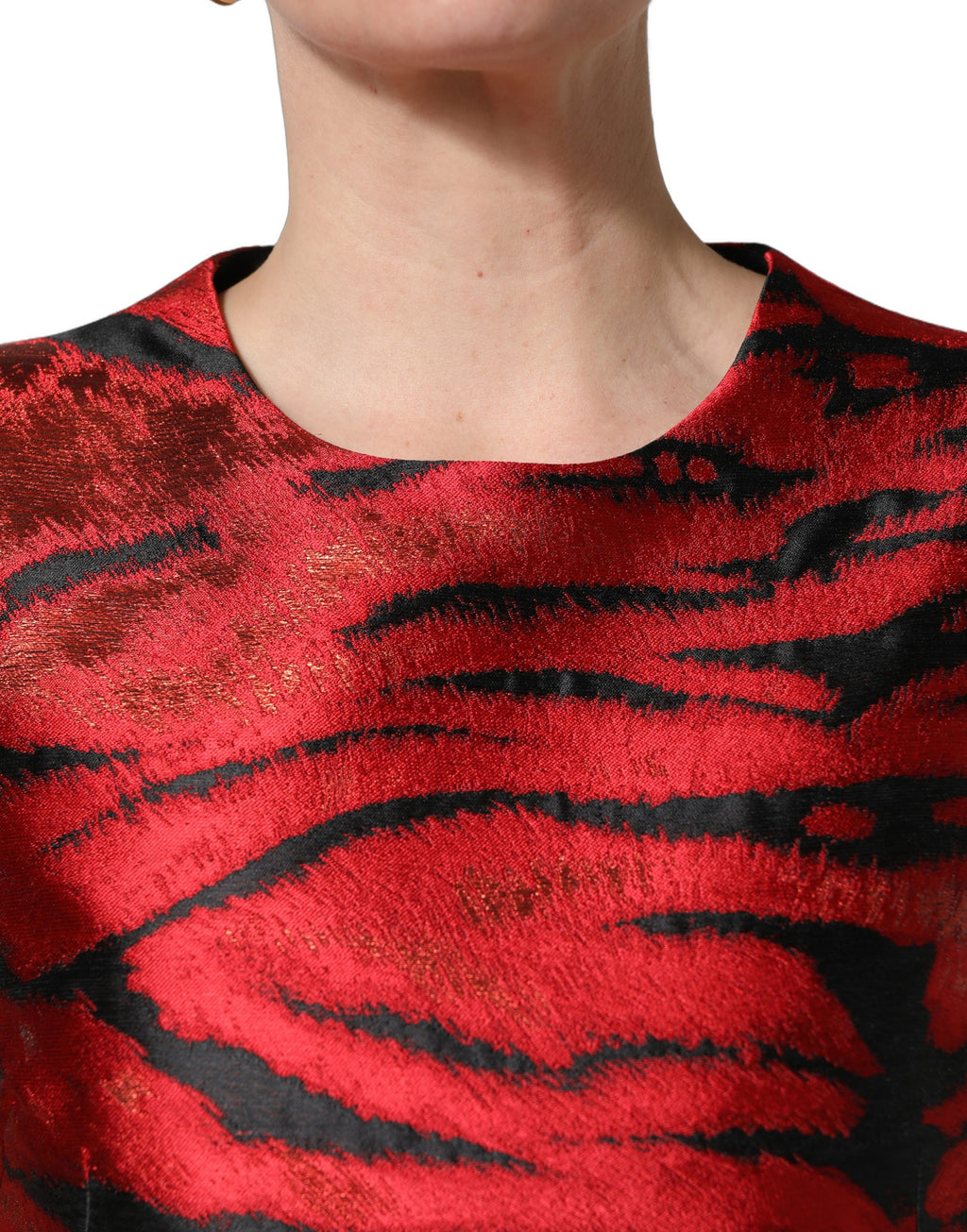 Dolce & Gabbana Red Black Tiger Print Jacquard Flared Dress Dolce & Gabbana