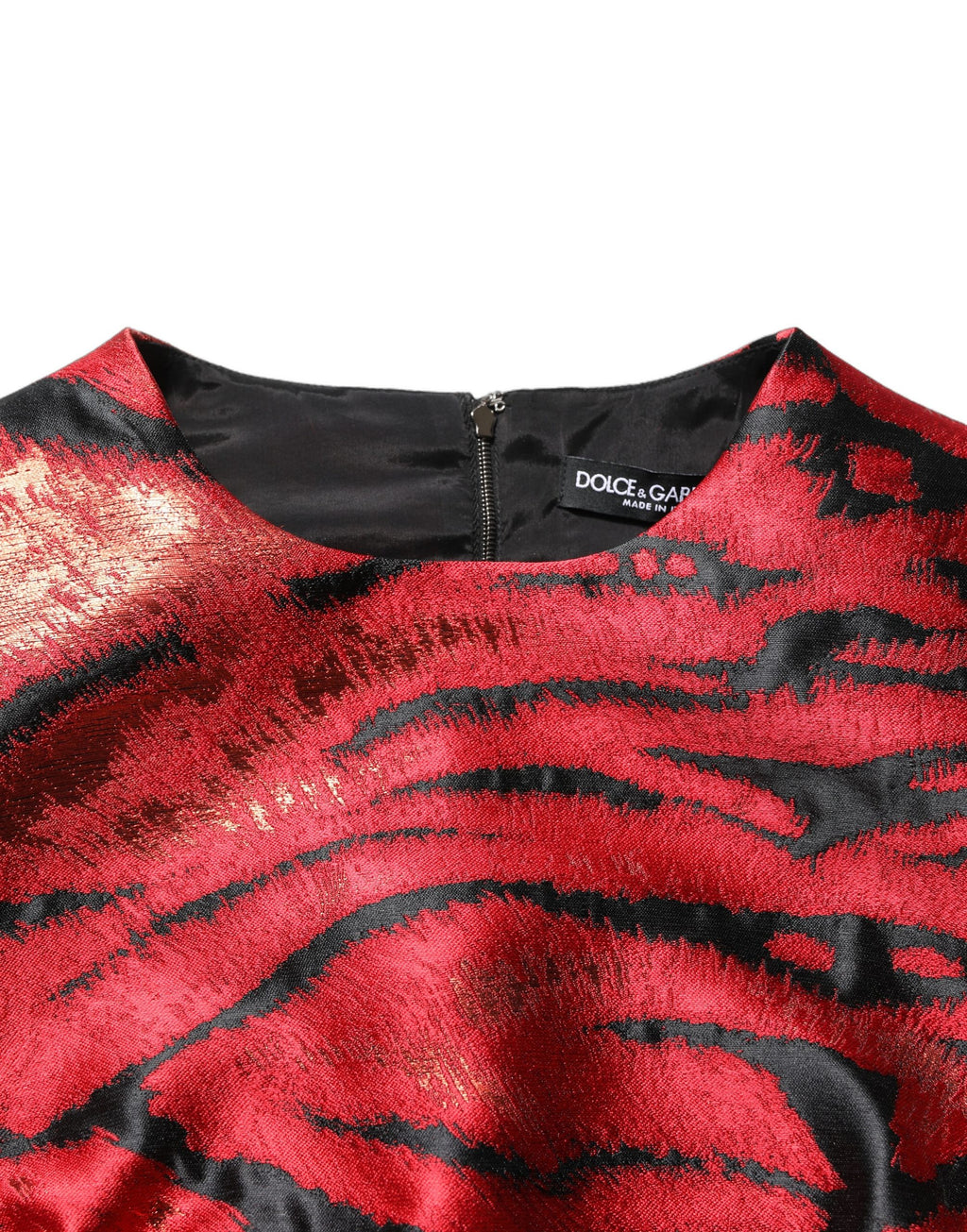 Dolce & Gabbana Red Black Tiger Print Jacquard Flared Dress Dolce & Gabbana