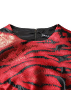 Dolce & Gabbana Red Black Tiger Print Jacquard Flared Dress Dolce & Gabbana
