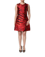 Dolce & Gabbana Red Black Tiger Print Jacquard Flared Dress Dolce & Gabbana