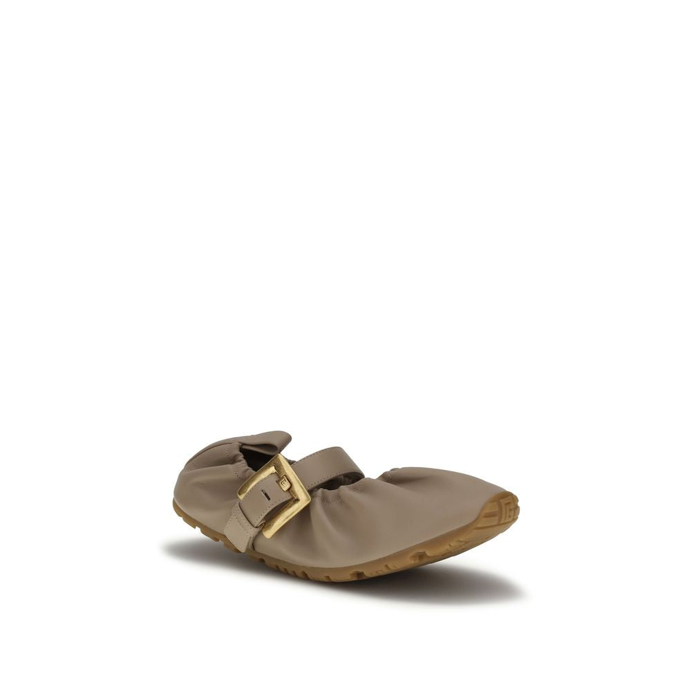Balmain Beige Lamb Ovis Aries Aries Ballet Flats Balmain