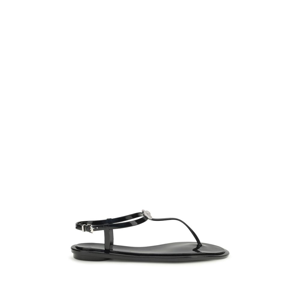 MACH & MACH Black Rubber Flat Sandals MACH & MACH