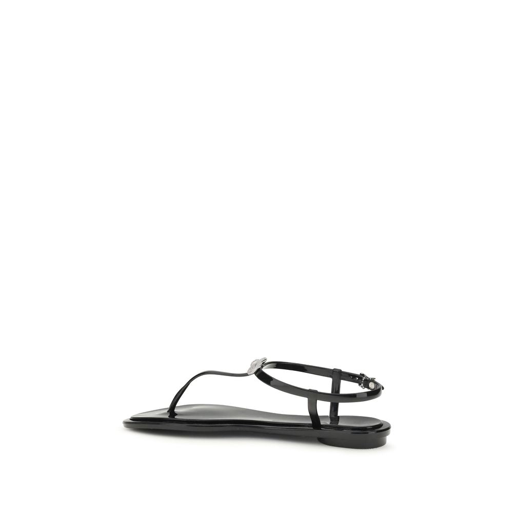 MACH & MACH Black Rubber Flat Sandals MACH & MACH