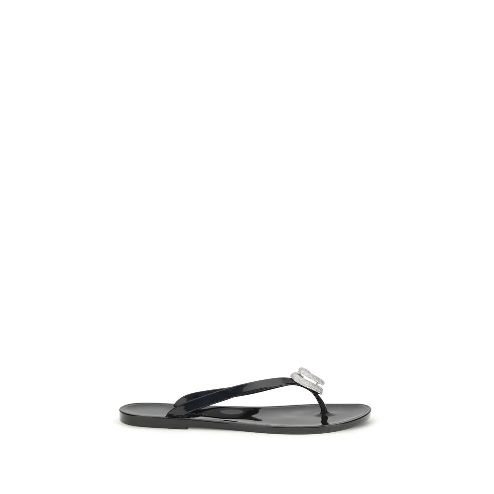 MACH & MACH Black Rubber Flat Sandals MACH & MACH