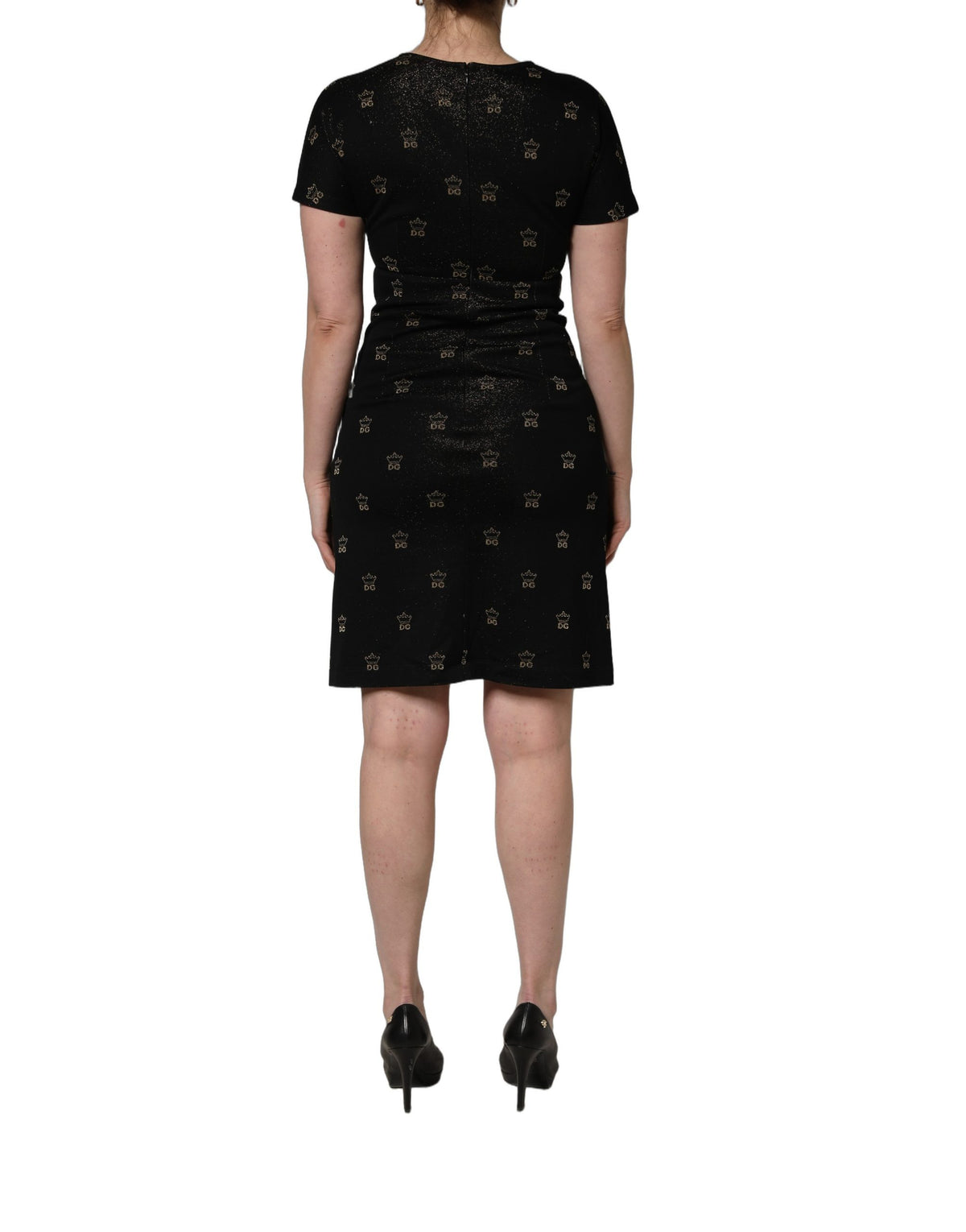 Dolce & Gabbana Black DG Crown Short-Sleeve Sheath Dress - Eljoys Fashion 