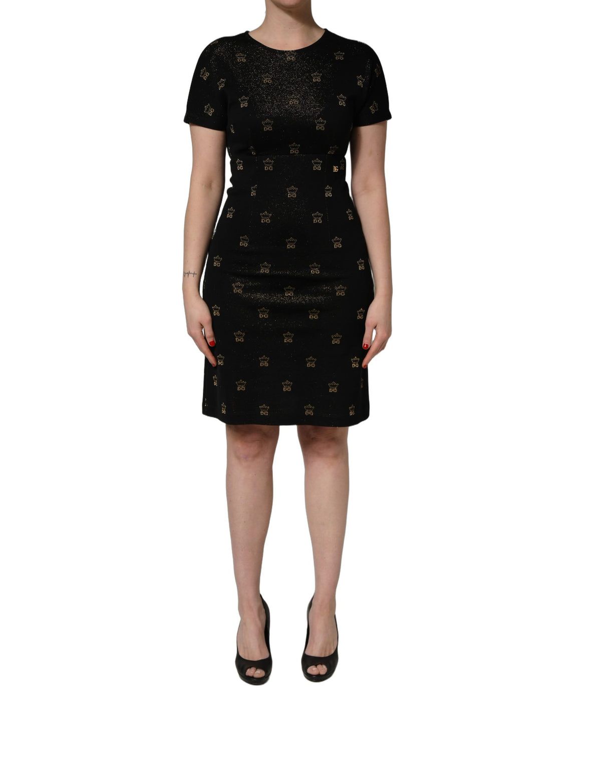 Dolce & Gabbana Black DG Crown Short-Sleeve Sheath Dress - Eljoys Fashion 