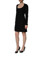 Roberto Cavalli Black Long Sleeves Scoop Neck Mini Dress