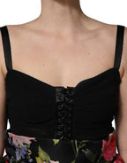Dolce & Gabbana Black Sleeveless Bustier Floral Print Tiered Dress