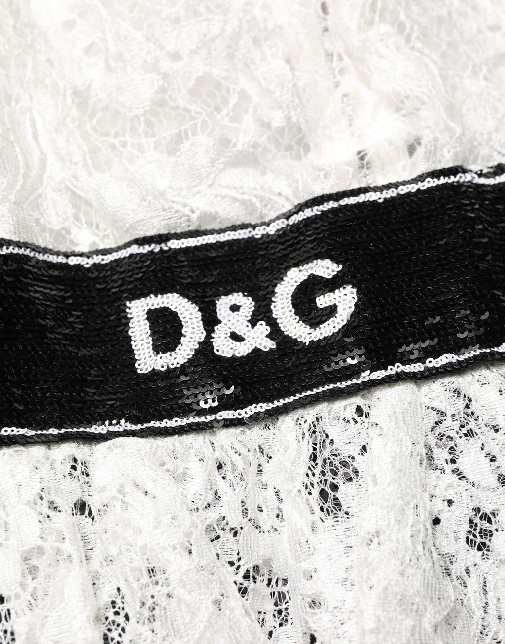 Dolce & Gabbana White Lace Top Embellished Black Skirt Dress
