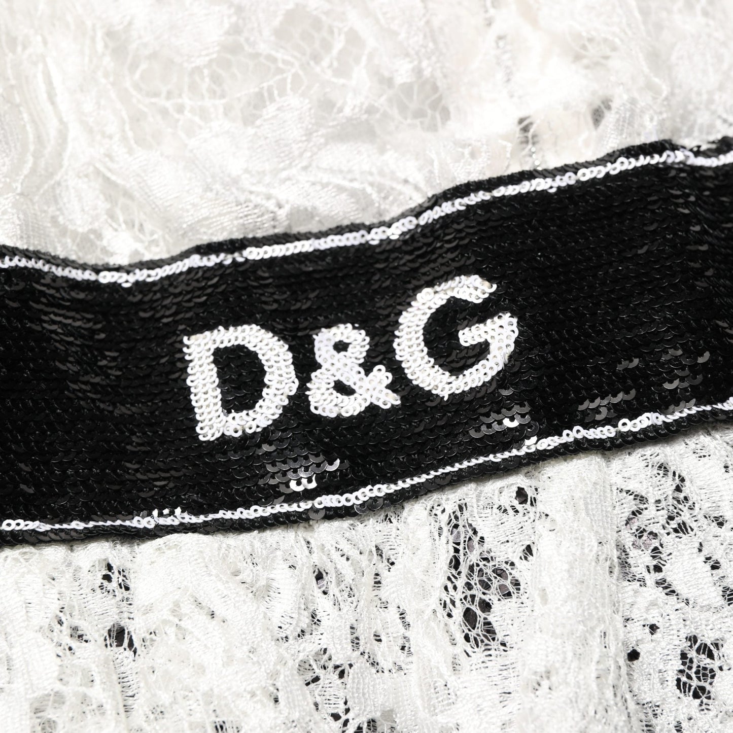 Dolce & Gabbana White Lace Top Embellished Black Skirt Dress