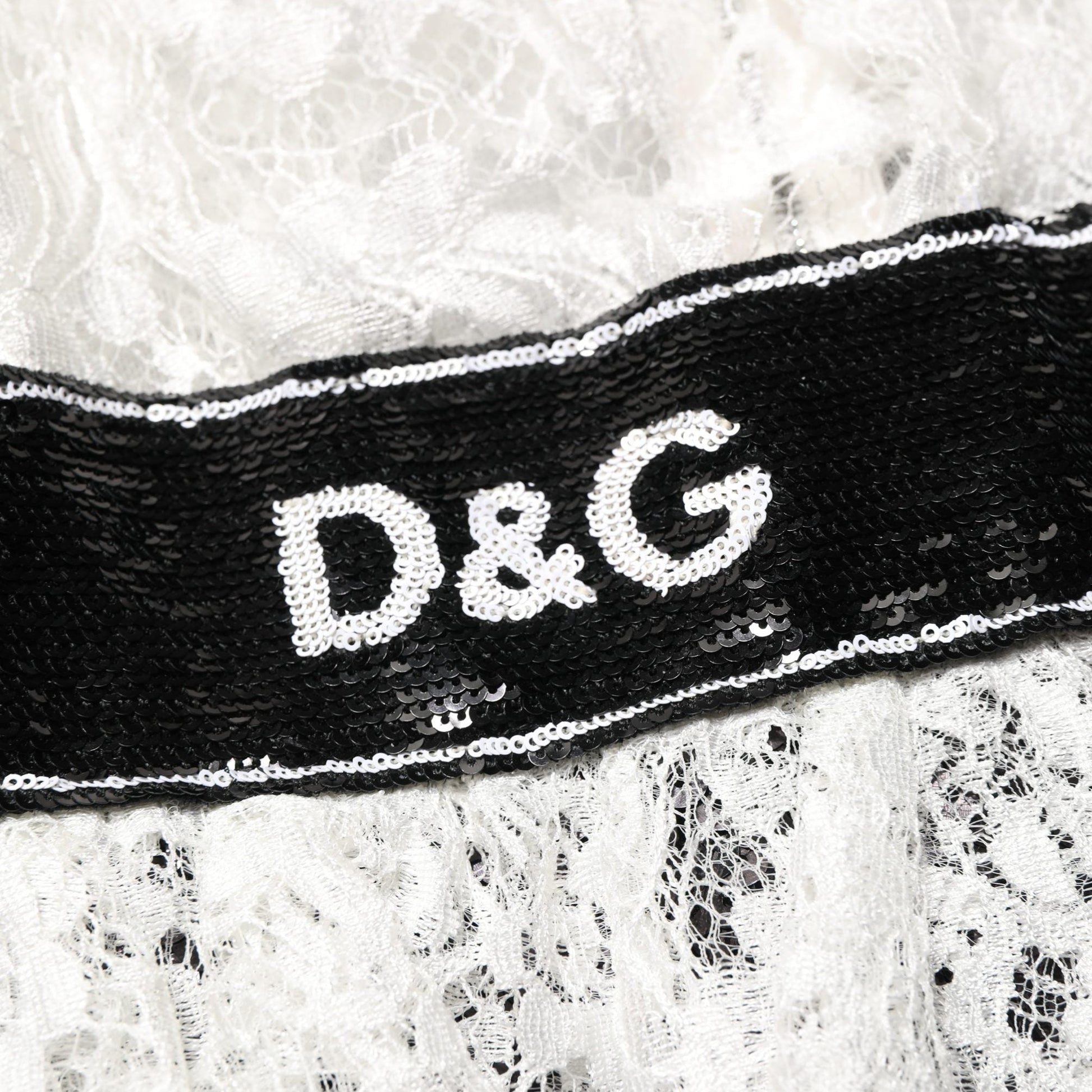 Dolce & Gabbana White Lace Top Embellished Black Skirt Dress