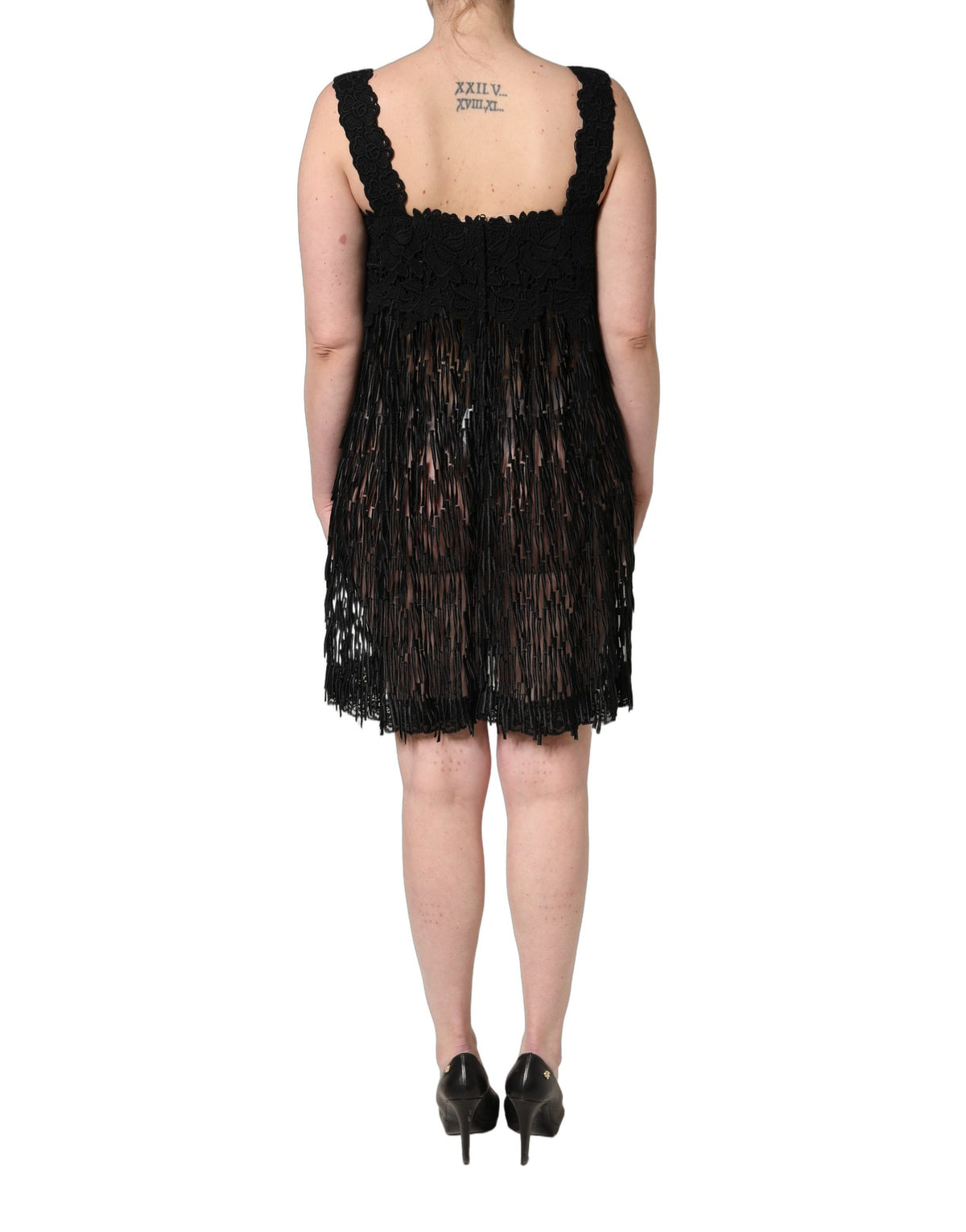 Dolce & Gabbana Black Viscose Fringed Sleeveless Mini Dress - Eljoys Fashion 