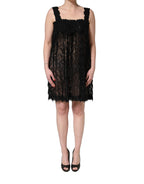 Dolce & Gabbana Black Viscose Fringed Sleeveless Mini Dress - Eljoys Fashion 