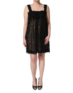 Dolce & Gabbana Black Viscose Fringed Sleeveless Mini Dress - Eljoys Fashion 