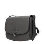 Jimmy Choo gray leather crossbody bag with sleek design and adjustable strap, featuring subtle branding and a modern style.