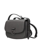Jimmy Choo gray leather shoulder bag with silver hardware, featuring a sleek design and adjustable strap.