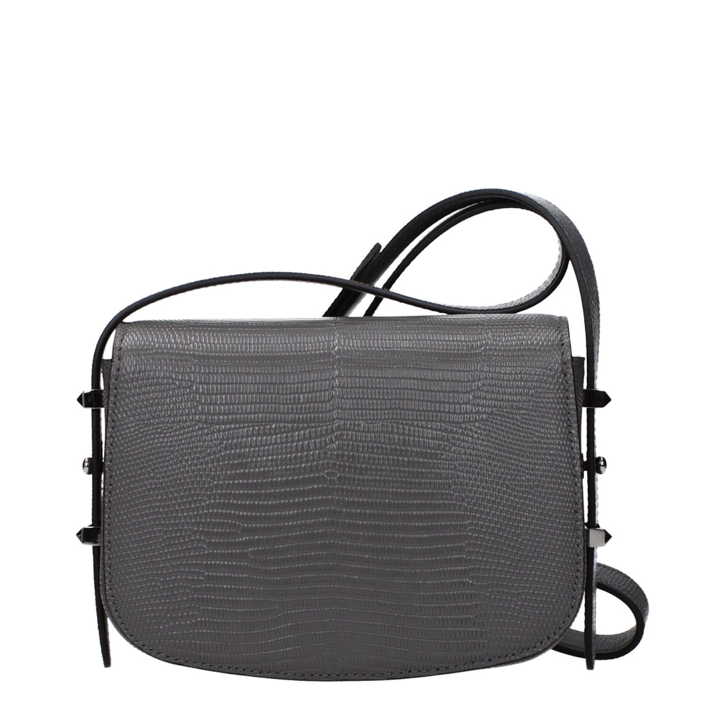 Jimmy Choo gray leather shoulder bag with sleek design and adjustable strap, featuring a smooth finish and elegant style.
