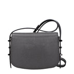 Jimmy Choo gray leather shoulder bag with sleek design and adjustable strap, featuring a smooth finish and elegant style.