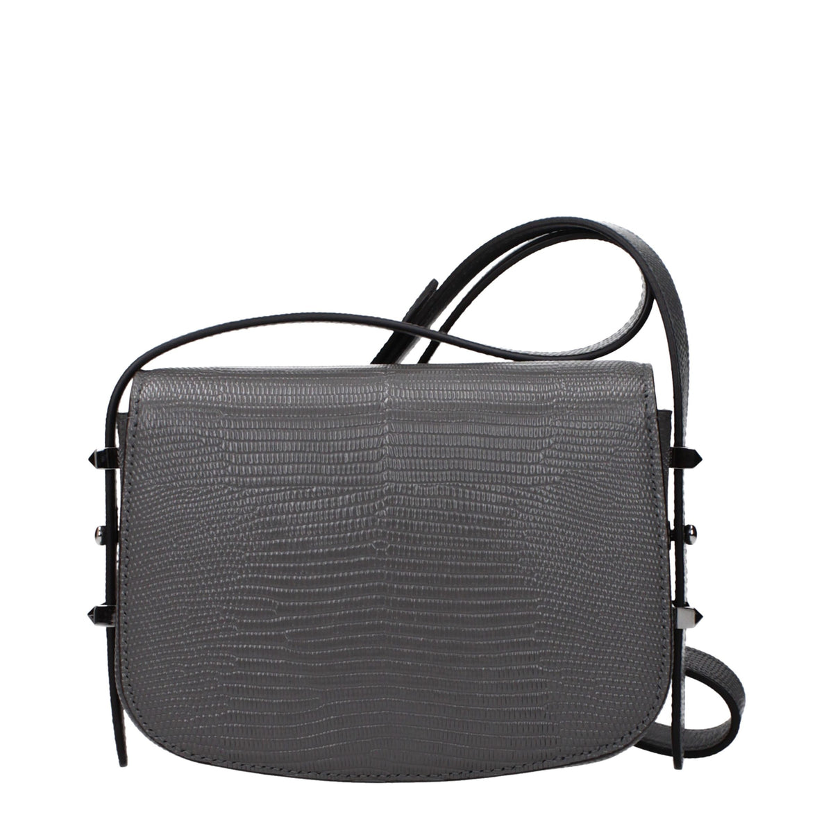 Jimmy Choo gray leather shoulder bag with sleek design and adjustable strap, featuring a smooth finish and elegant style.