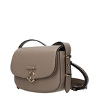 Jimmy Choo gray leather crossbody bag with sleek design and adjustable strap, featuring subtle logo details.