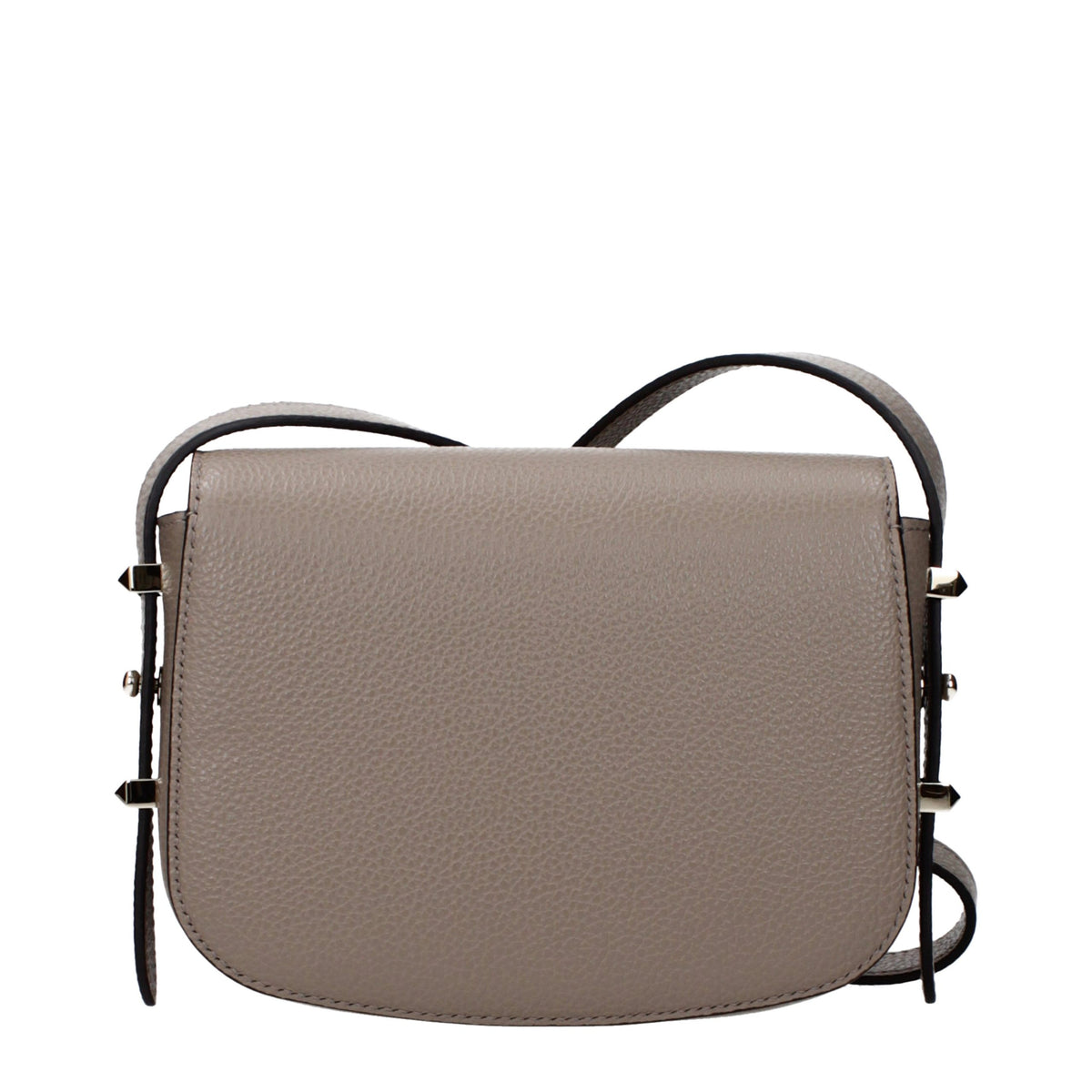 Jimmy Choo gray leather crossbody bag with sleek design and adjustable strap, featuring subtle metallic accents.