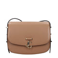 Jimmy Choo brown leather crossbody bag with sleek design and adjustable strap, featuring subtle branding and elegant craftsmanship.