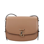 Jimmy Choo brown leather crossbody bag with sleek design and adjustable strap, featuring subtle branding and elegant craftsmanship.