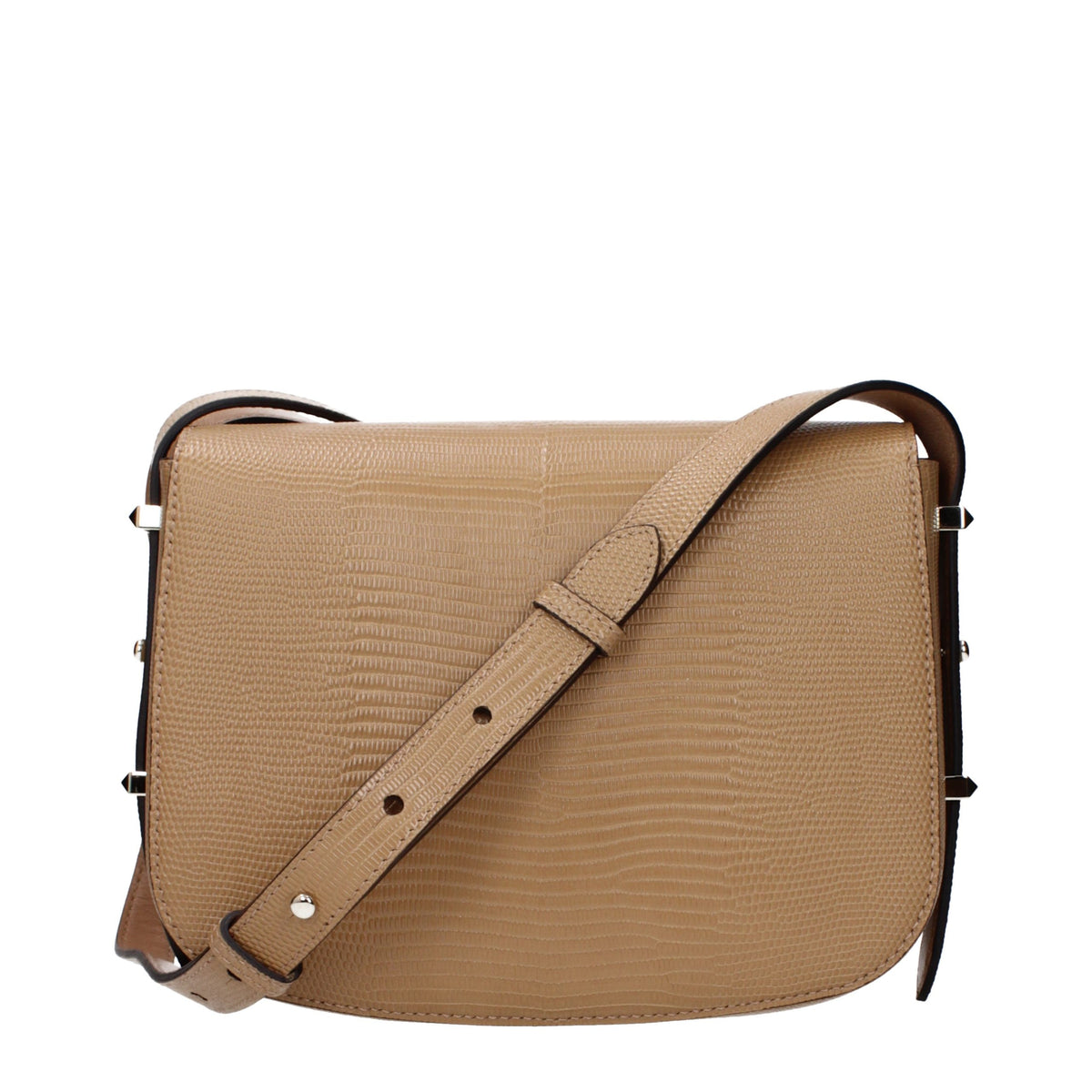 Jimmy Choo brown leather crossbody bag featuring a sleek design and adjustable strap on a neutral background.