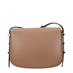 Jimmy Choo brown leather crossbody bag with sleek design and adjustable strap, featuring subtle stitching and elegant finish.