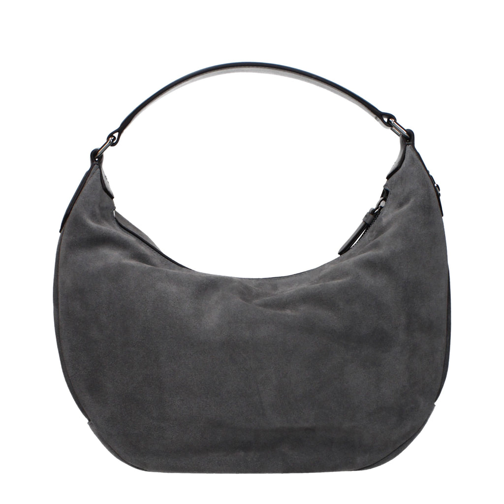 Jimmy Choo gray leather shoulder bag with sleek design and subtle stitching, featuring a top handle and adjustable shoulder strap.