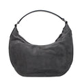 Jimmy Choo gray leather shoulder bag with sleek design and subtle stitching, featuring a top handle and adjustable shoulder strap.