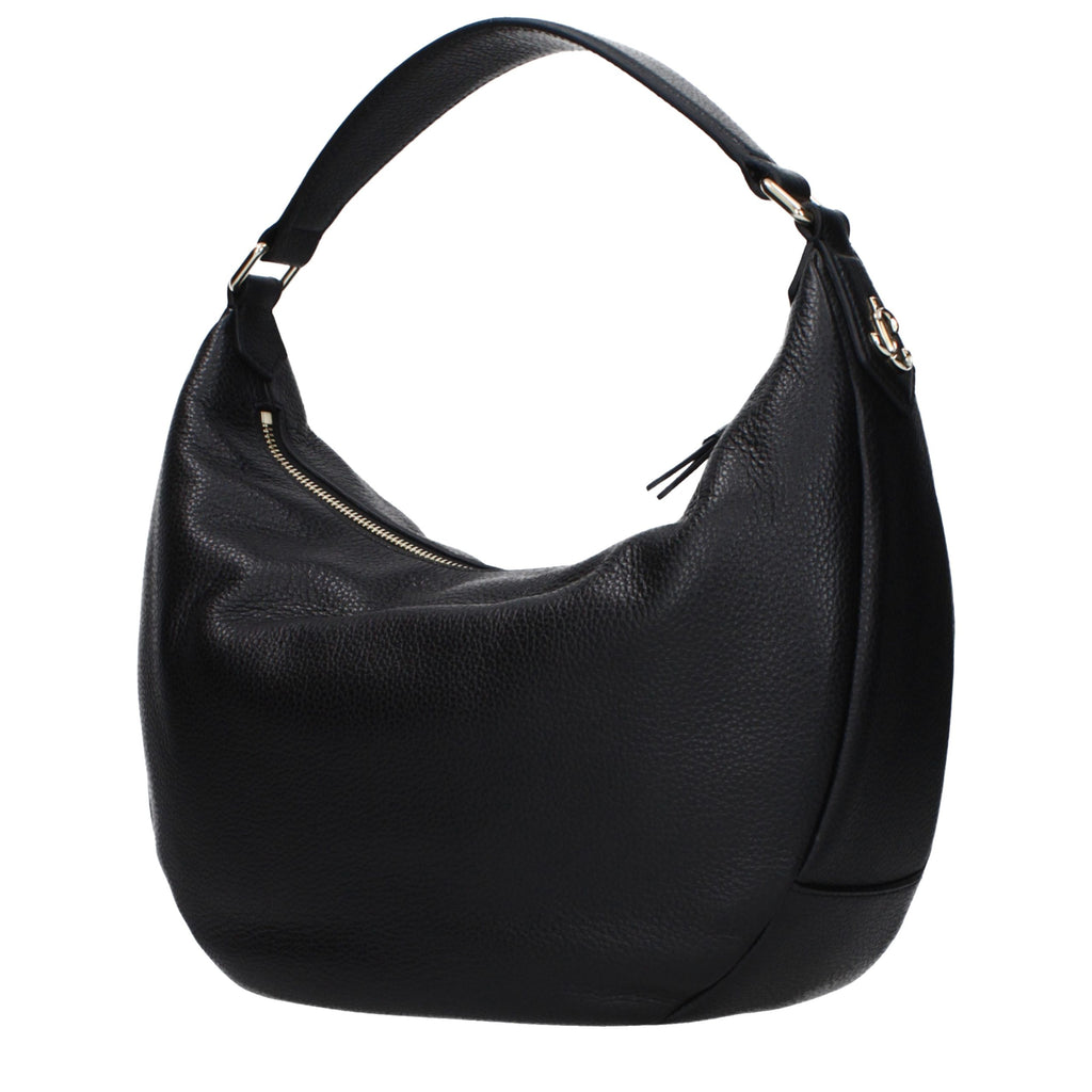Black leather shoulder bag by Jimmy Choo featuring sleek design and silver hardware, perfect for stylish everyday use.