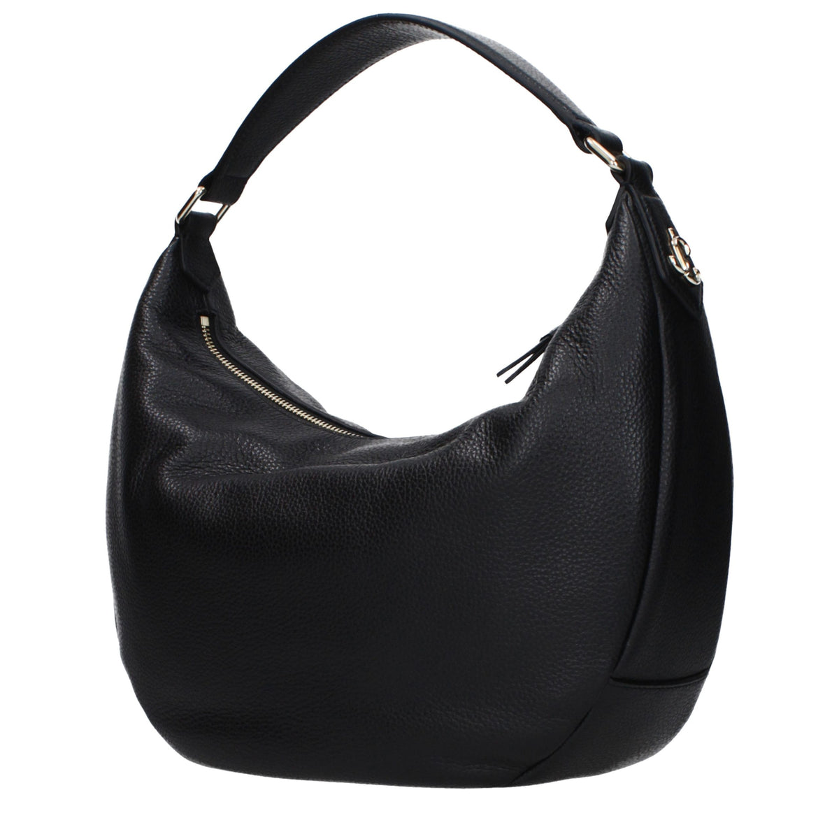 Black leather shoulder bag by Jimmy Choo featuring sleek design and silver hardware, perfect for stylish everyday use.