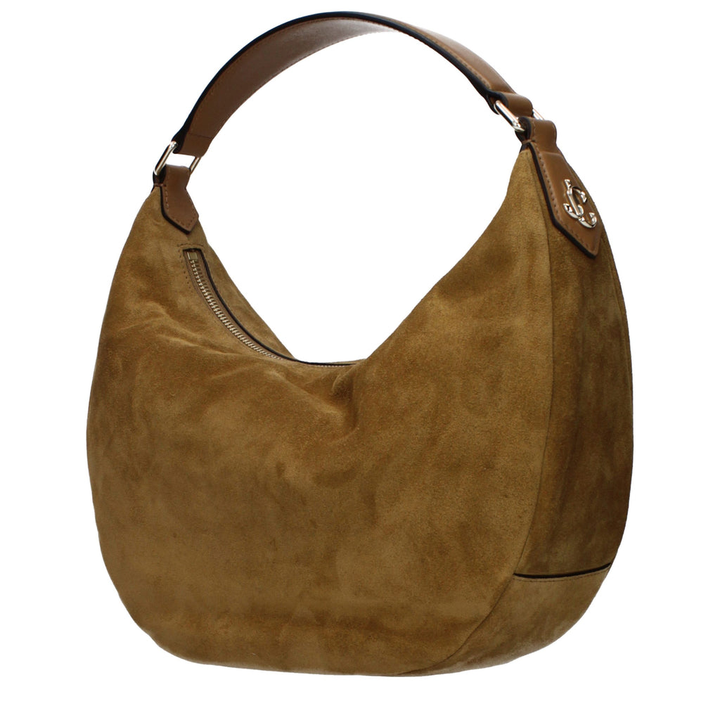 Jimmy Choo brown leather shoulder bag with sleek design and gold-tone hardware, stylish accessory for everyday or evening wear.