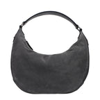 Jimmy Choo gray leather shoulder bag with sleek design and silver hardware, featuring a flap closure and adjustable strap.