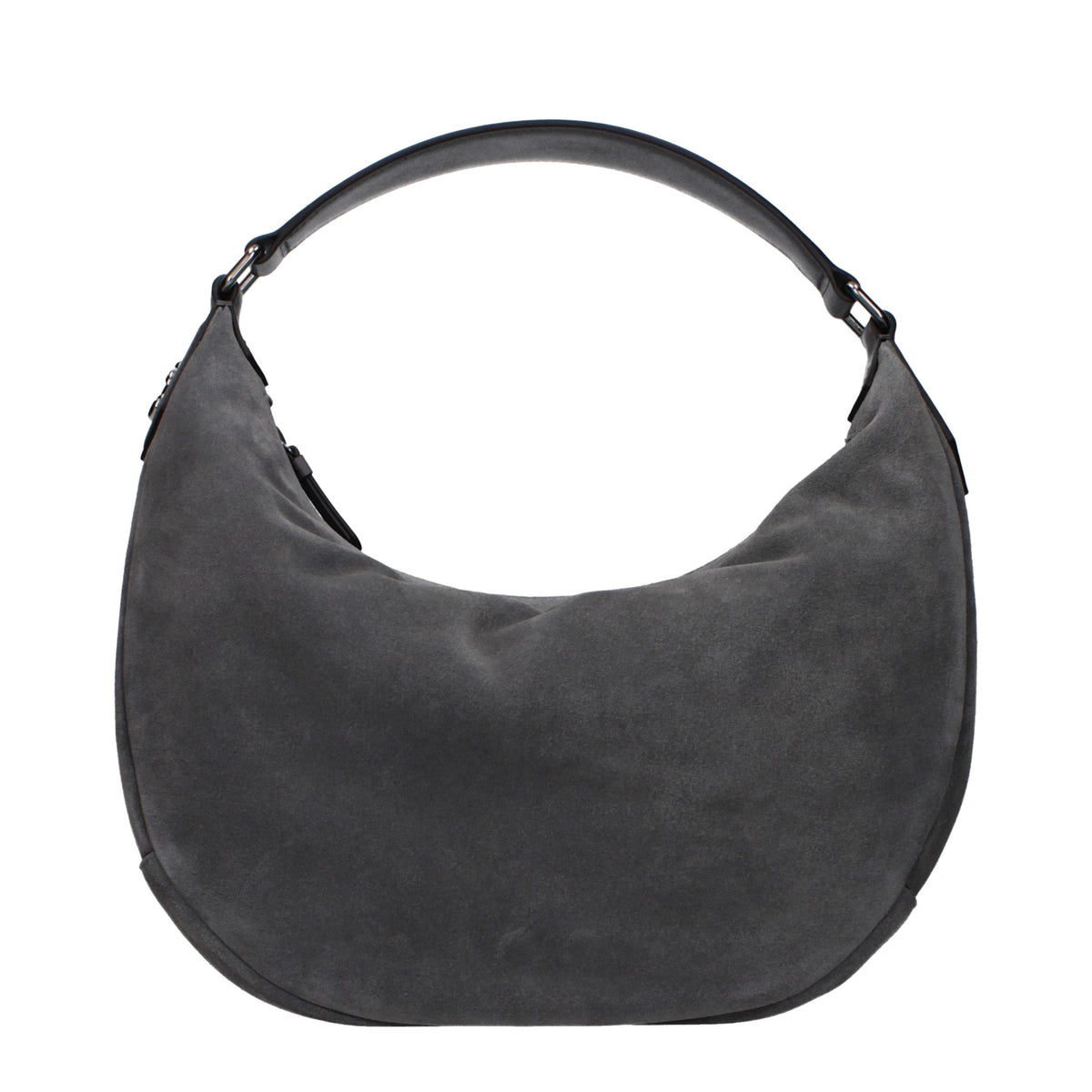 Jimmy Choo gray leather shoulder bag with sleek design and silver hardware, featuring a flap closure and adjustable strap.