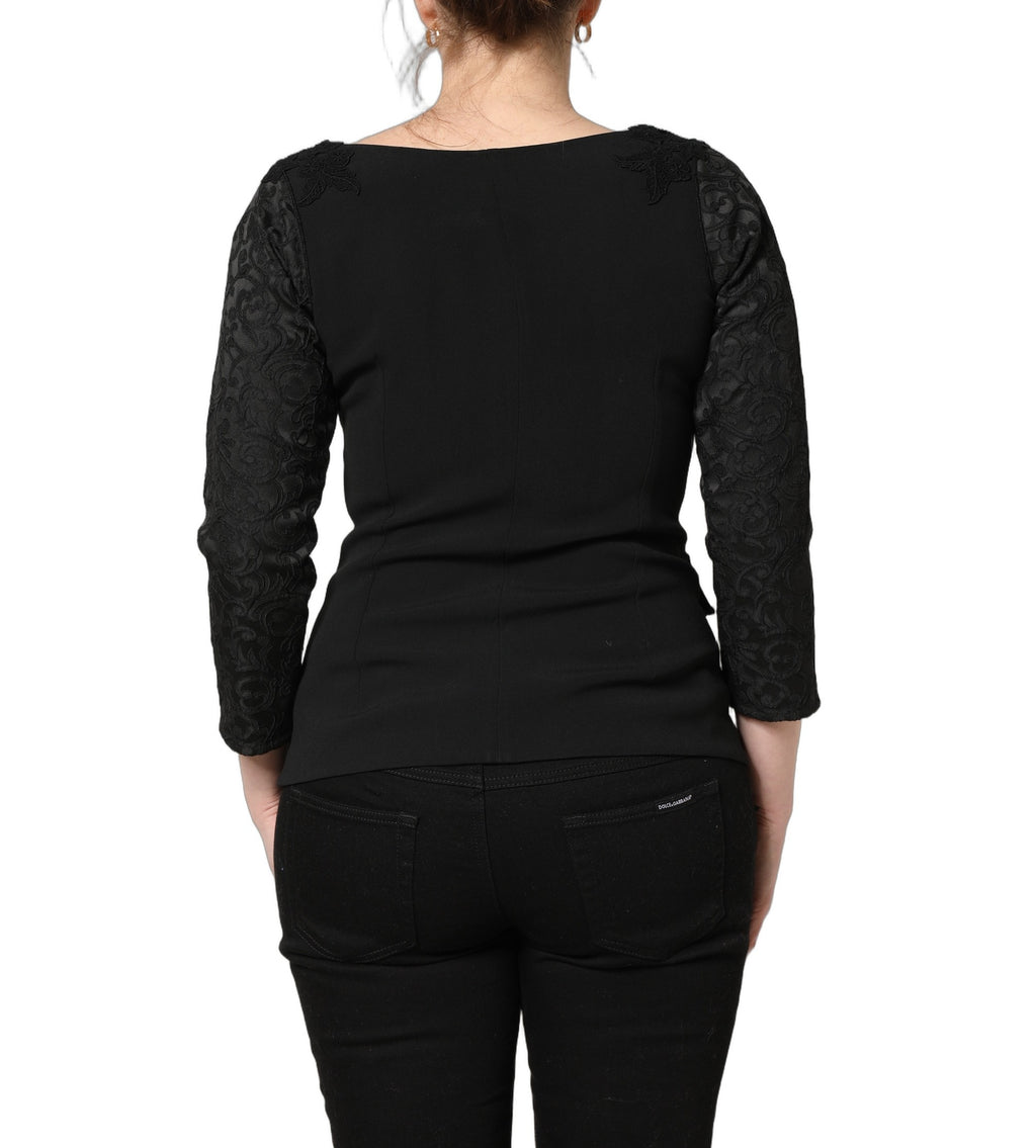 Dolce & Gabbana Black Button Fastening Lace Trimmed Blazer Jacket