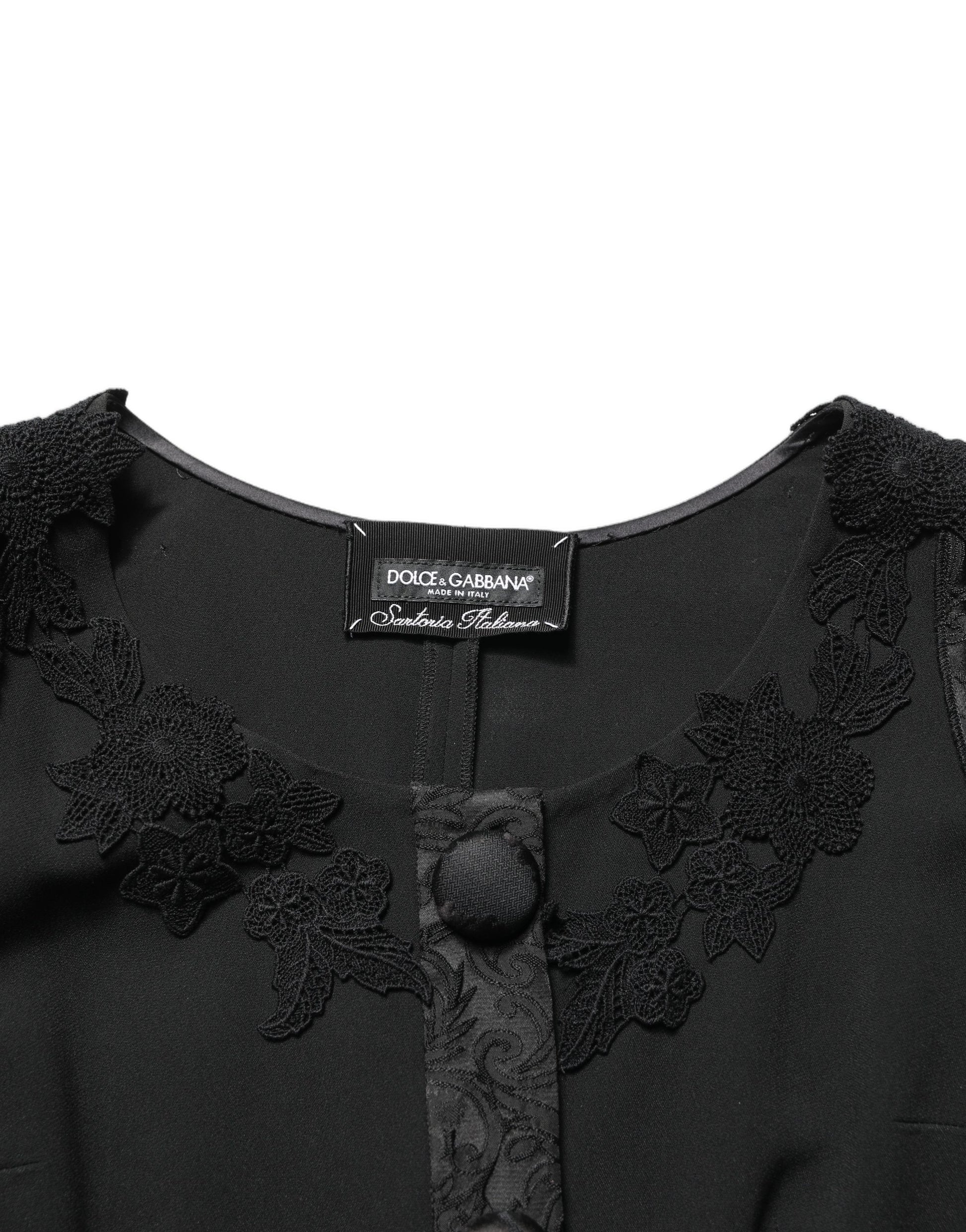 Dolce & Gabbana Black Button Fastening Lace Trimmed Blazer Jacket