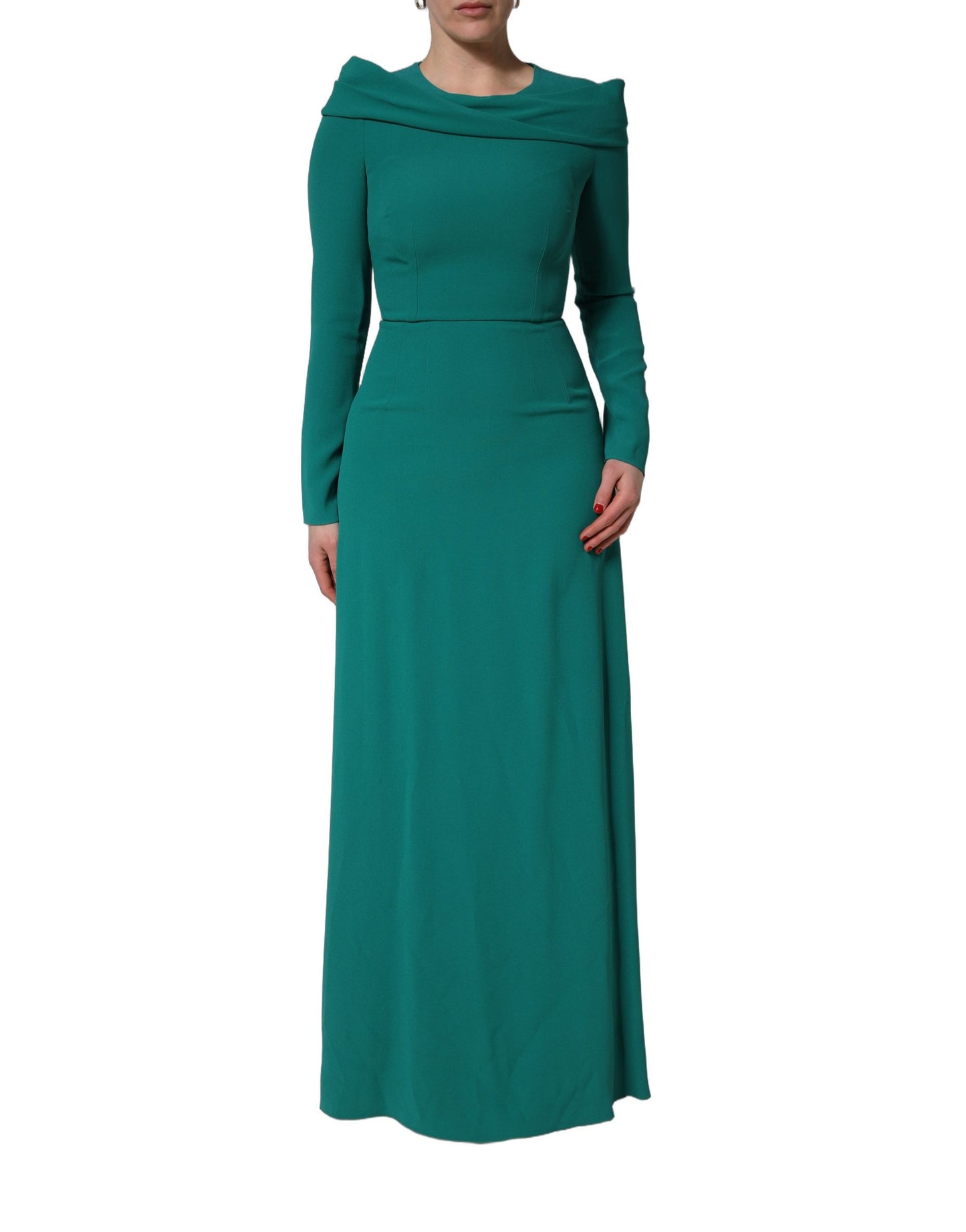 Dolce & Gabbana Green Round Neck Long Sleeves Gown Dress Dolce & Gabbana