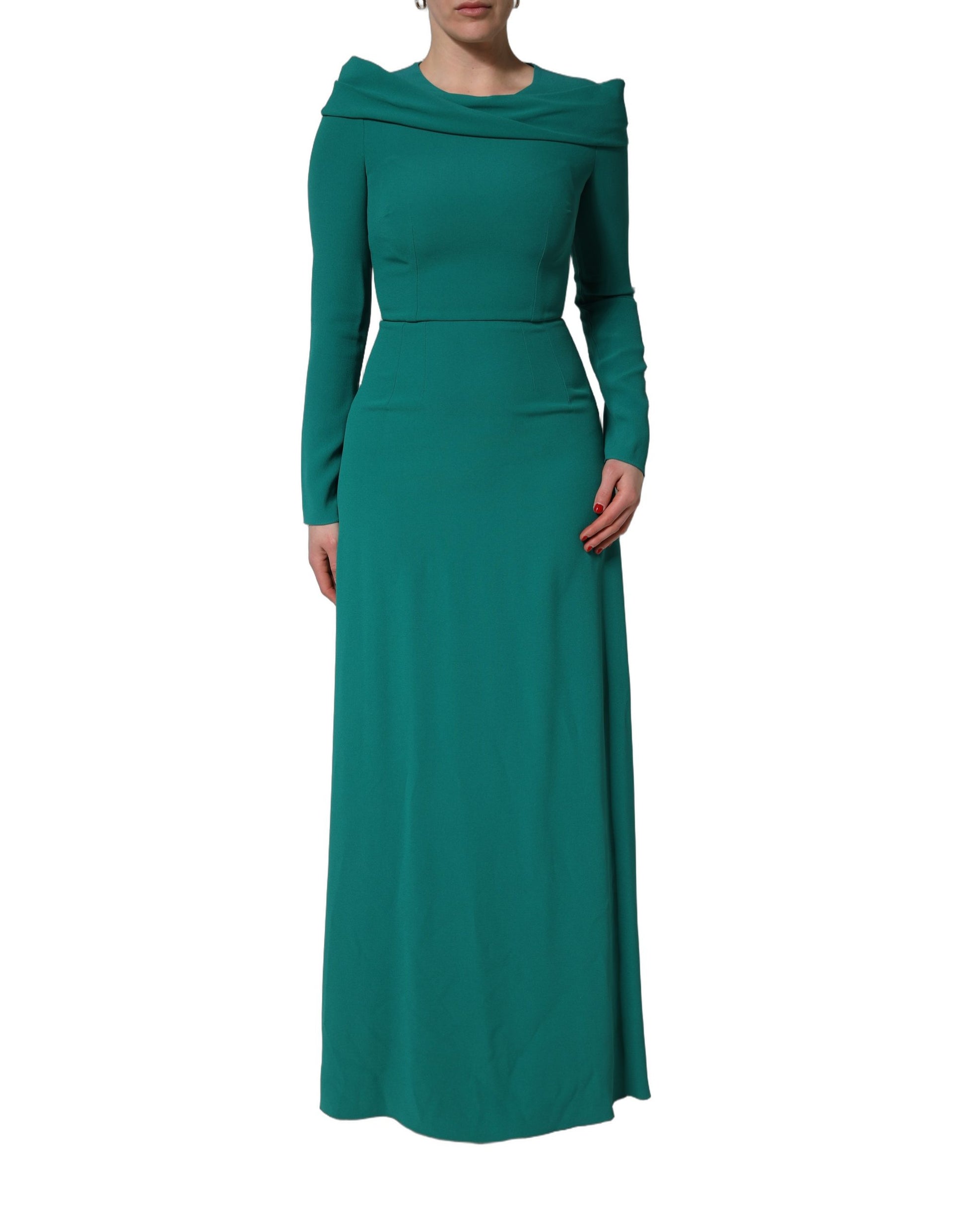 Dolce & Gabbana Green Round Neck Long Sleeves Gown Dress Dolce & Gabbana
