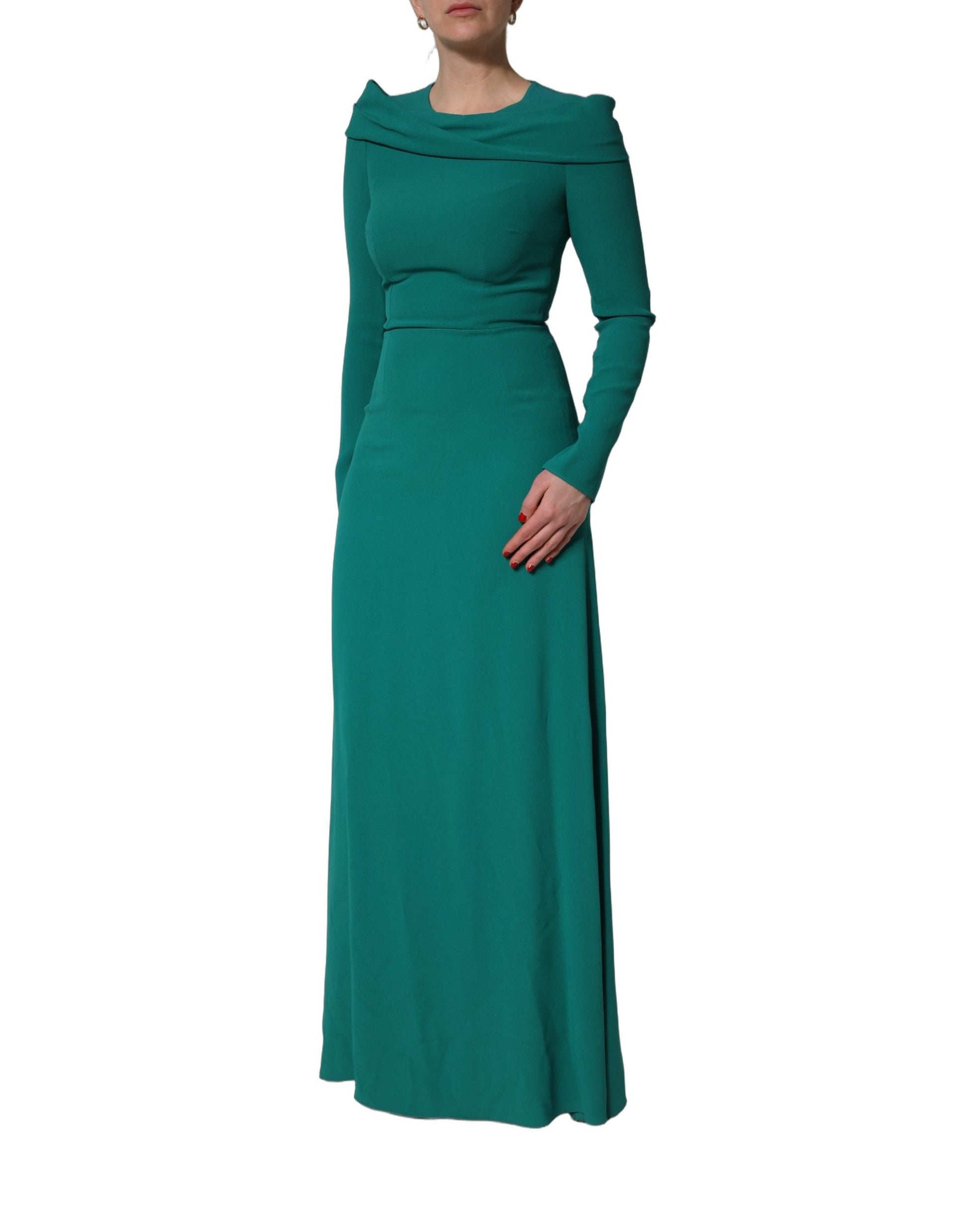 Dolce & Gabbana Green Round Neck Long Sleeves Gown Dress Dolce & Gabbana