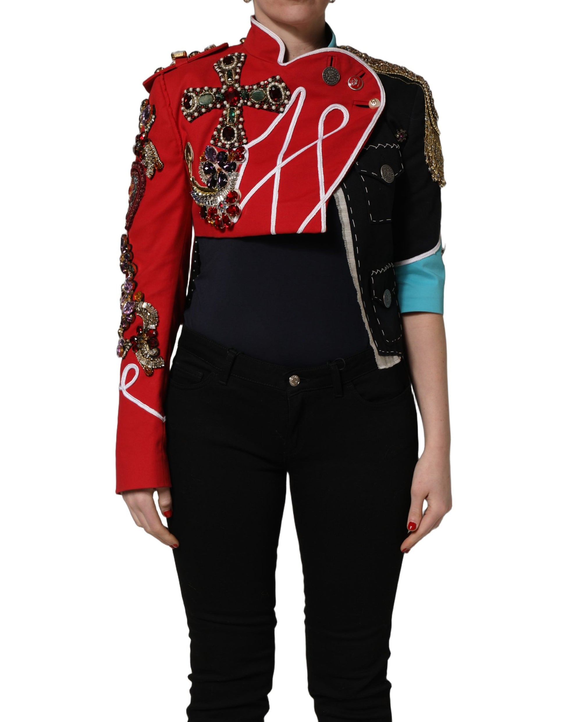 Dolce & Gabbana Multicolor Asymmetrical Ornate Jewel Cropped Jacket Dolce & Gabbana