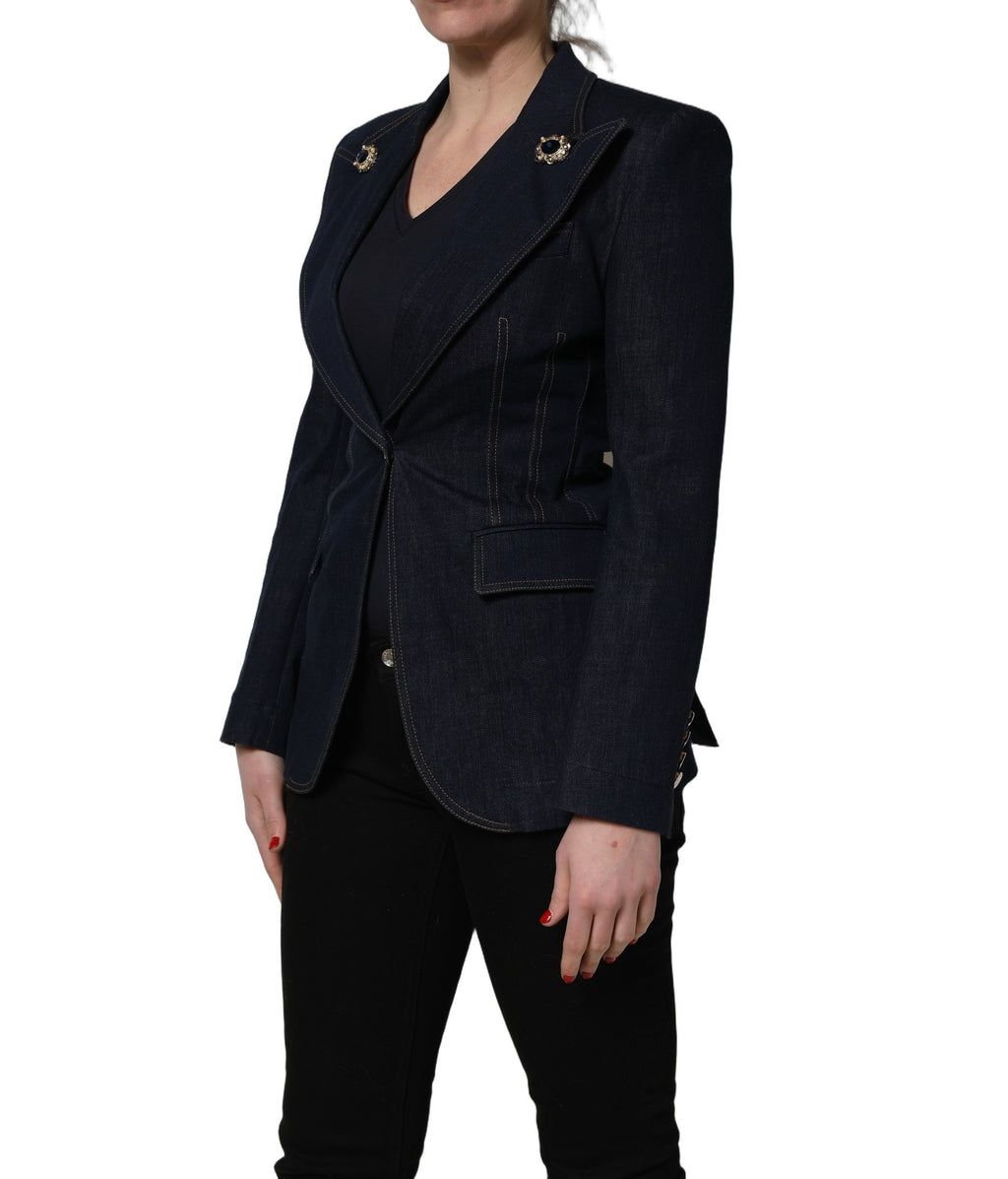 Dolce & Gabbana Blue Single-Breasted Denim Blazer Jacket - Eljoys Fashion 