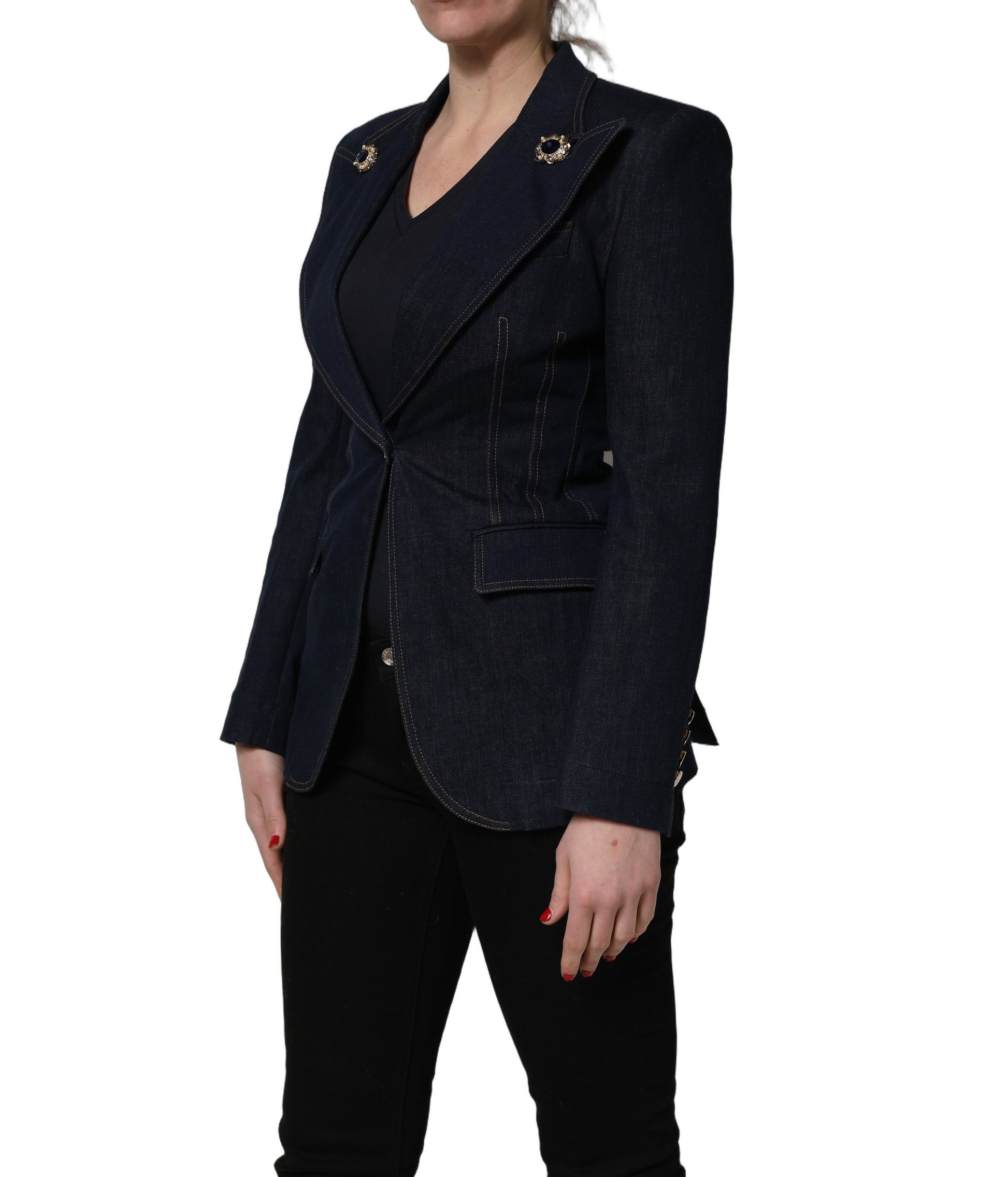 Dolce & Gabbana Blue Single-Breasted Denim Blazer Jacket Dolce & Gabbana